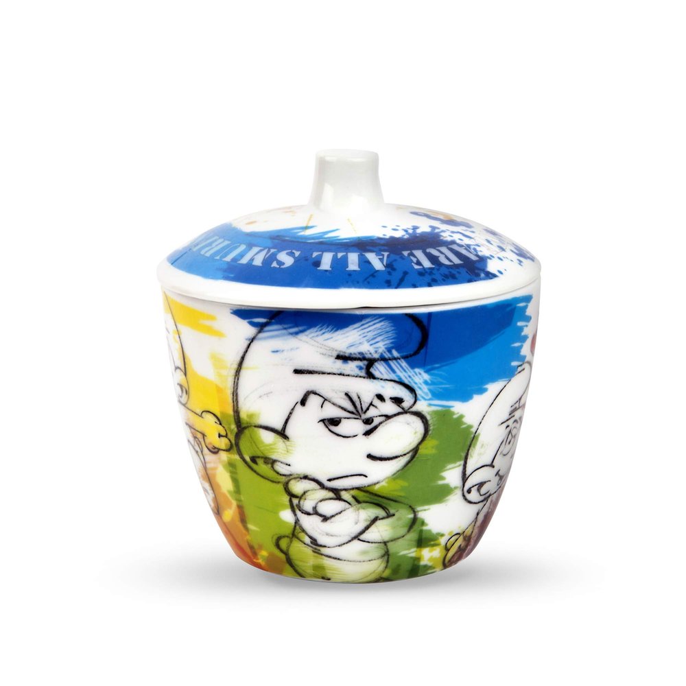 I Puffi The Smurfs ppu41/X Sugar Bowl, Porcelain, Multicolor
