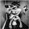 Wallario Outdoor Poster for Garden or Balcony “Kloparty” - Sexy Woman on Toilet with Wine Bottle, Design Banner, Approx. 60 x 90 cm view 1
