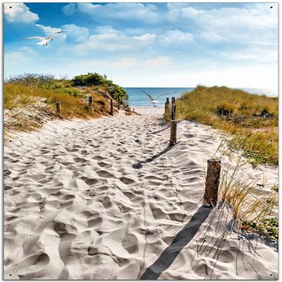 Wallario Outdoor Poster for Garden or Balcony, Seagulls on the Way to the Beach, Approx. 60 x 90 cm