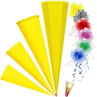 Yellow Blank School Cone, Round, 35–100 cm, Bow Included, No Tulle Closure