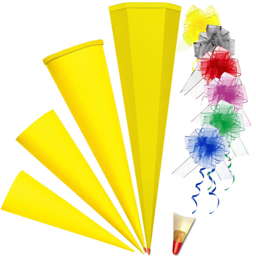 Yellow Blank School Cone, Round, 35–100 cm, Bow Included, No Tulle Closure