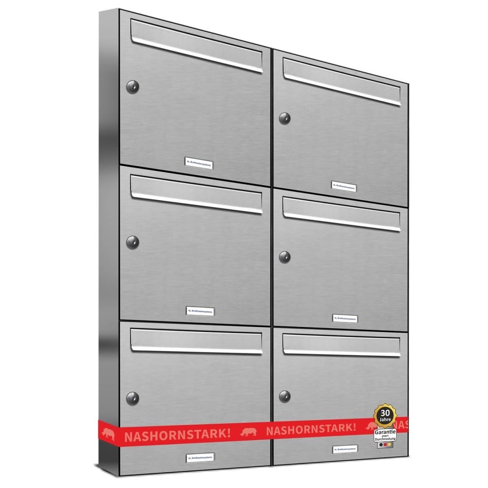AL 6-Compartment Stainless Steel Wall-Mounted Mailbox System