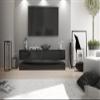 Vladon City Lowboard, Made in Germany, TV Cabinet with Plinth Element, 1 Open Compartment and 3 Drawers, Matte Black/High-Gloss Black (178 x Variable x 39 cm) view 3
