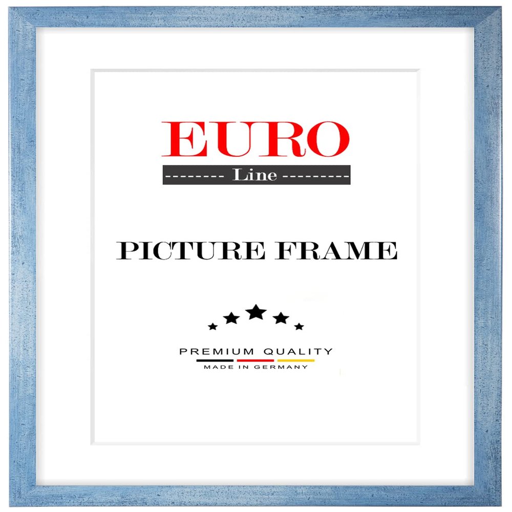 EUROLine35 Wooden Picture Frame 73 x 99 cm Custom Size – Light Blue Wiped | Color Selectable | Anti-Glare Acrylic Glass