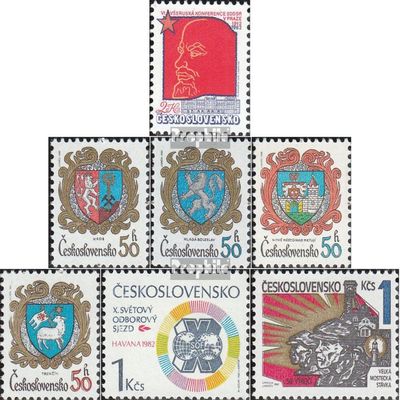 Prophila Collection Czechoslovakia 2647, 2651–2654, 2655, 2656 (Complete Issue), MNH **, 1982 Party, Coat of Arms, Trade Union, Strei (Collector Stamps) Flags/Coats of Arms/Maps