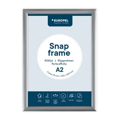 Europel A2 Snap Frame, Aluminum, 25 mm Profile, Mitered Corners, Silver