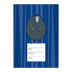 Kartenkaufrausch 16-Pack DIN A5 School Notebooks, Funny Stripes, Black Sheep on Blue, Graph Ruled