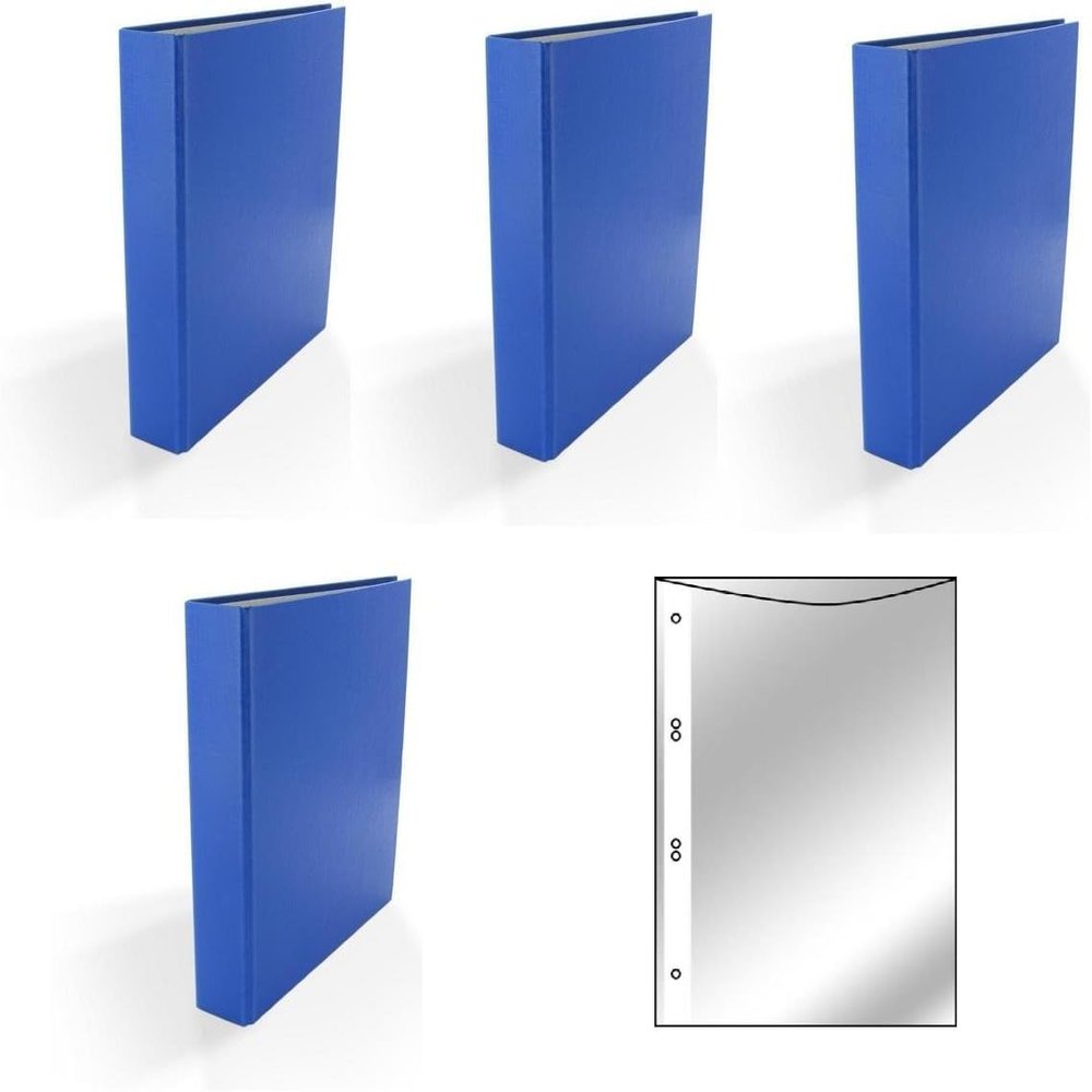 4 Ring Binders, A5, 2-Ring, Blue + 100 Sheet Protectors