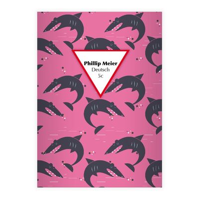 Kartenkaufrausch 8 Personalized Cool Retro DIN A5 Elementary School Notebooks with Sharks and Pink Grade 2 Ruling