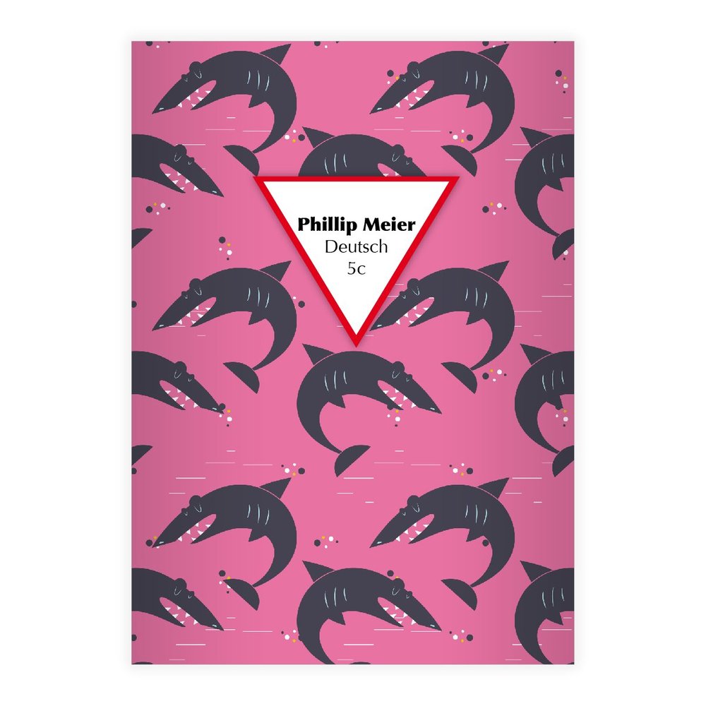 Kartenkaufrausch 8 Personalized Cool Retro DIN A5 Elementary School Notebooks with Sharks and Pink Grade 2 Ruling