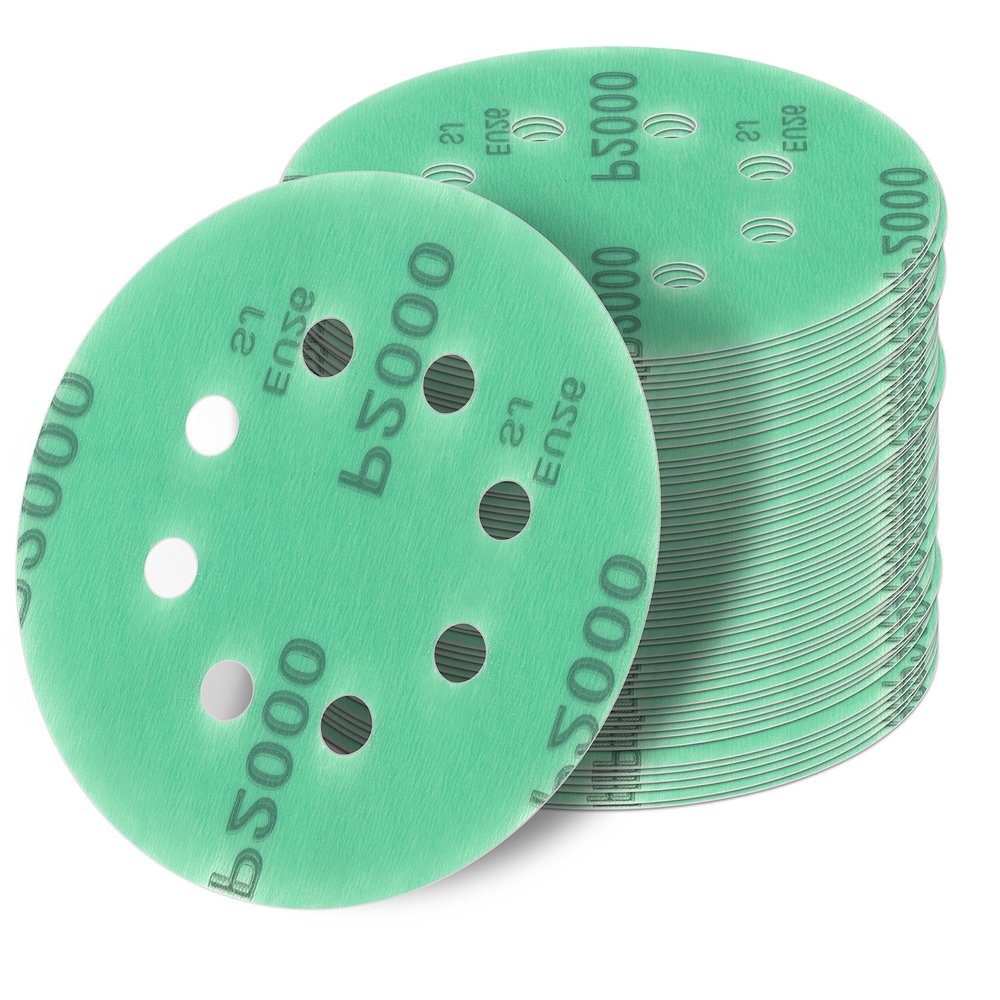 50 Pack 125 mm P1200 8-Hole Green Film Hook-and-Loop Sanding Discs