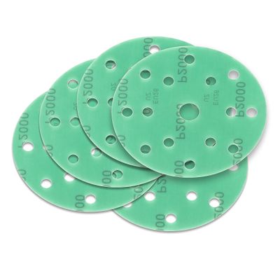 6 Green Hook-and-Loop Sanding Discs, 150 mm, 15-Hole, P400–P2000