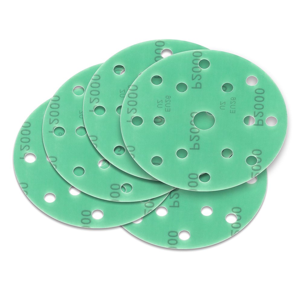 6 Green Hook-and-Loop Sanding Discs, 150 mm, 15-Hole, P400–P2000