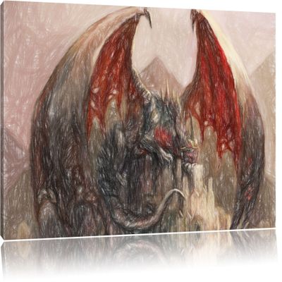 Pixxprint Dragon Castle, 100 x 70 cm, Stretched Canvas Wall Art, Not a Poster