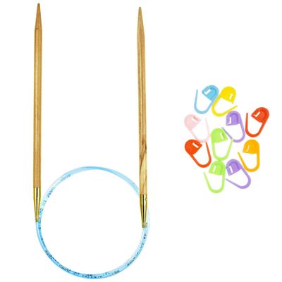 addi Olivewood Circular Knitting Needles, 40 in (100 cm), with 10 artsiga Crafts Stitch Markers, US 10.5 (6.50 mm)