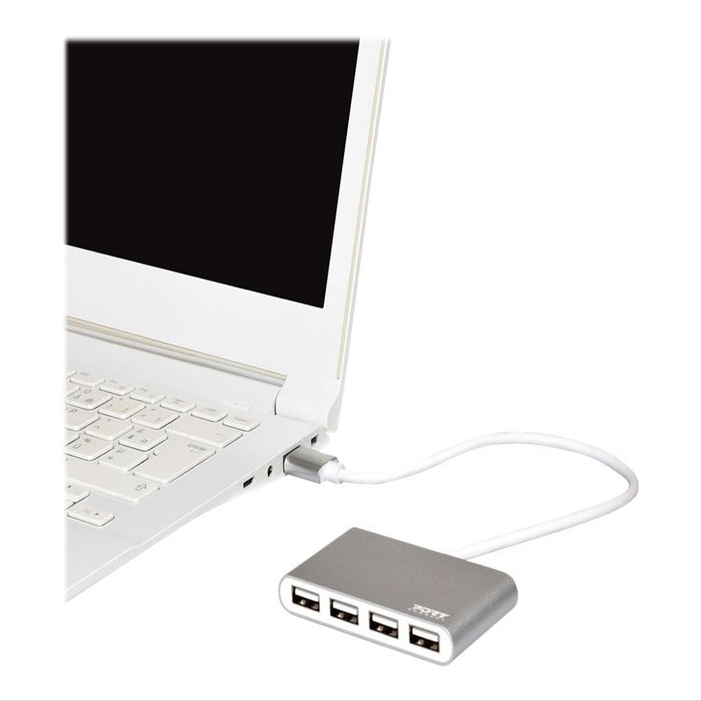 Port Designs USB Hub, 4 Ports, USB 2.0, Silver