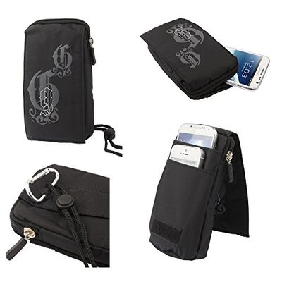 DFV mobile Vertical Stripes Pouch Case with Zipper and Carabiner for Posh Micro X S240, Black, 16 x 9.5 cm