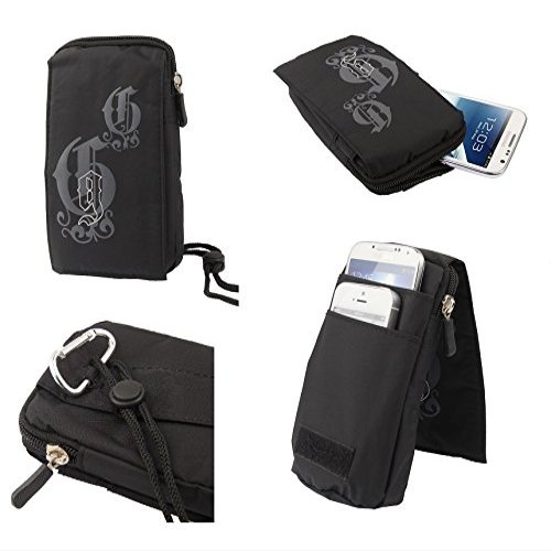 DFV mobile Vertical Stripes Pouch Case with Zipper and Carabiner for Posh Micro X S240, Black, 16 x 9.5 cm