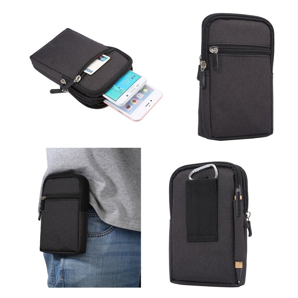 DFV mobile Universal Vertical Stripes Pouch Case for Samsung Galaxy J1 ACE (SM-J110H), Black, 17 x 10.5 cm