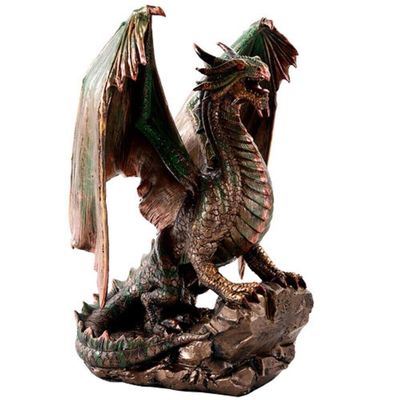 Pacific Giftware Bronzite Dragon Standing on Rock Statue Collectible Figurine, 9 Inches
