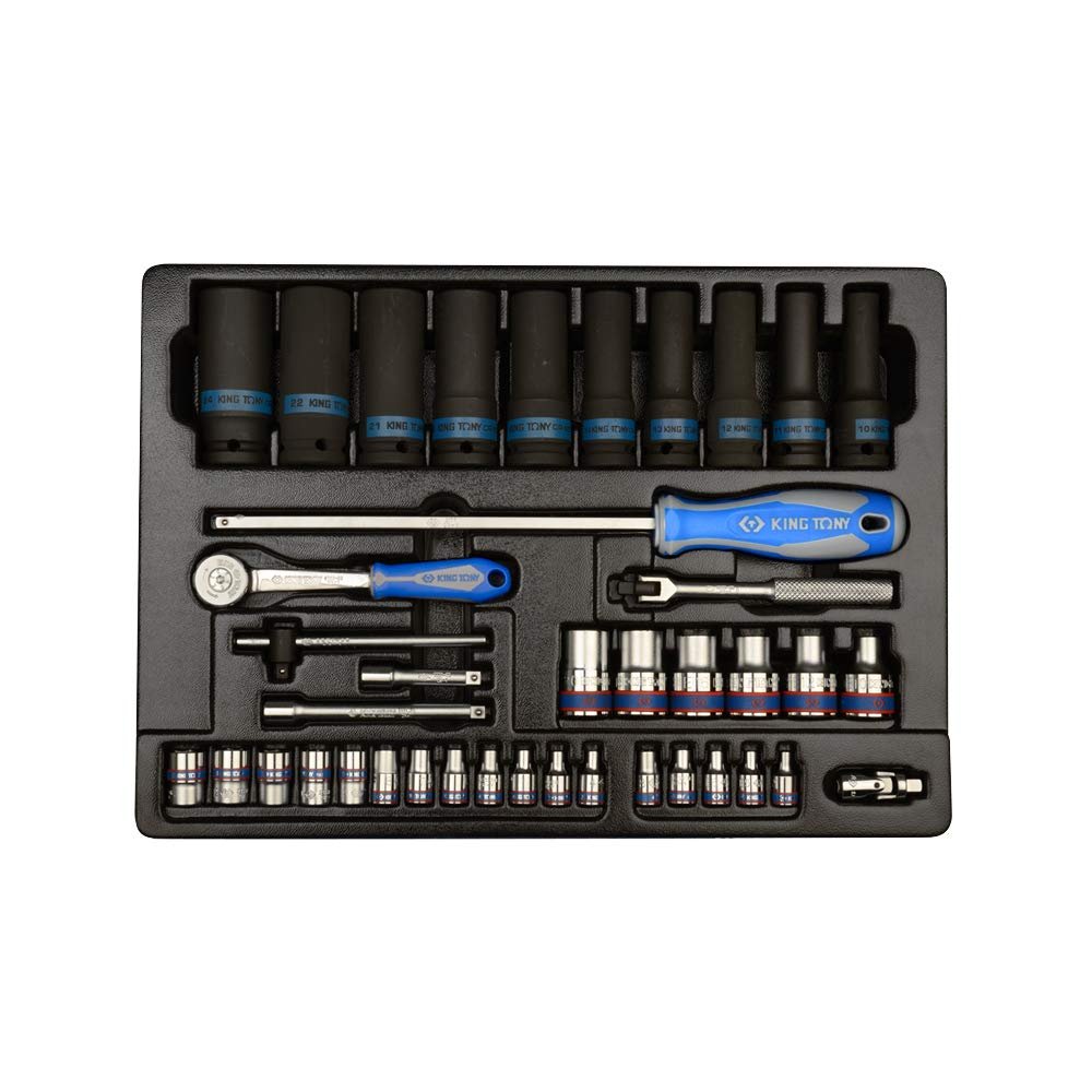 KING TONY 9-7540MR Socket Set, 1/4-Inch and 1/2-Inch Drive, 40-Piece
