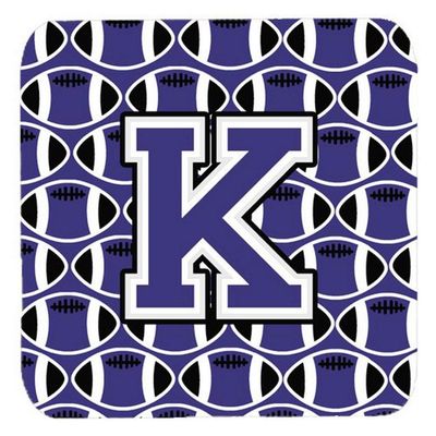 Caroline's Treasures CJ1068-KFC Letter K Football Purple and White Foam Coasters, Set of 4, 3.5 in, Multicolor