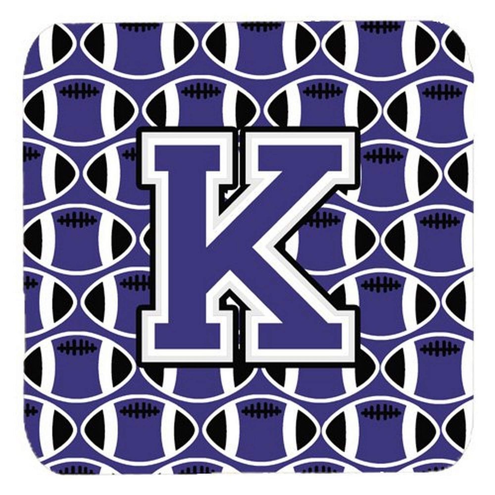 Caroline's Treasures CJ1068-KFC Letter K Football Purple and White Foam Coasters, Set of 4, 3.5 in, Multicolor