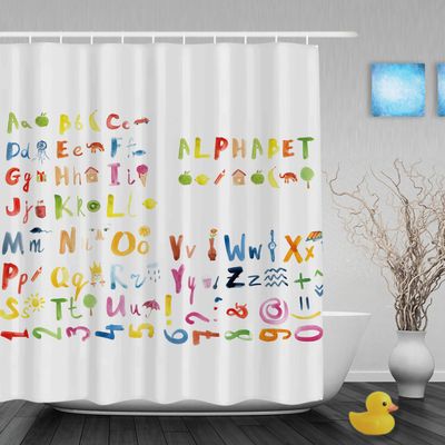 Shower Curtain, 26 Letters/Alphabet Design for Kids' Rooms, Polyester, Waterproof, 60 x 72 in, Multi10