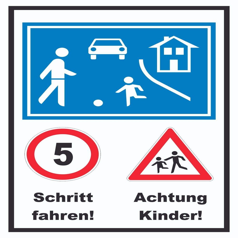Play Street, Drive at Walking Speed, Children Warning Sign A4, Self-Adhesive Back