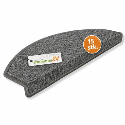 Kettelservice-Metzker Rambo Stair Treads, 15-Piece Set, Semicircular, Dark Gray, Approx. 65 x 24 x 4 cm, 6 mm Pile