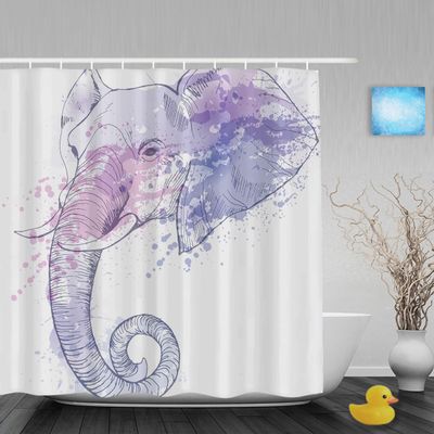 African Elephant Shower Curtain, Painted Design, 72 x 80 in