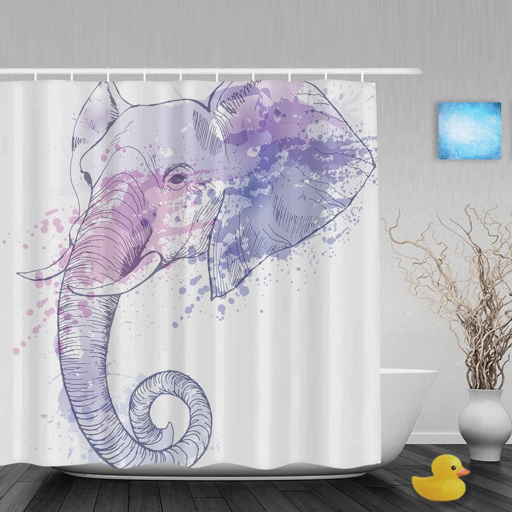 African Elephant Shower Curtain, Painted Design, 72 x 80 in
