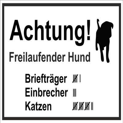 Melis-Folienwerkstatt Dog Sign – Warning: Freely Roaming Dog