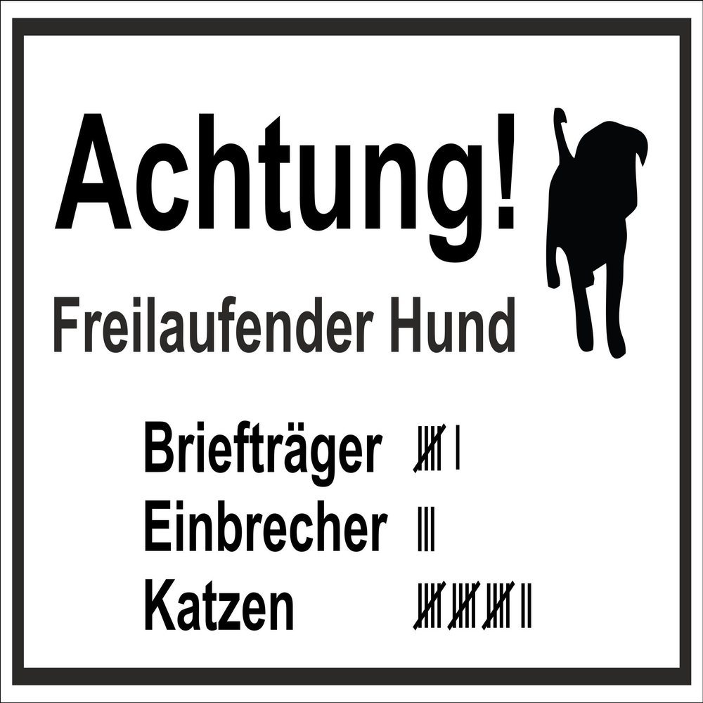 Melis-Folienwerkstatt Dog Sign – Warning: Freely Roaming Dog