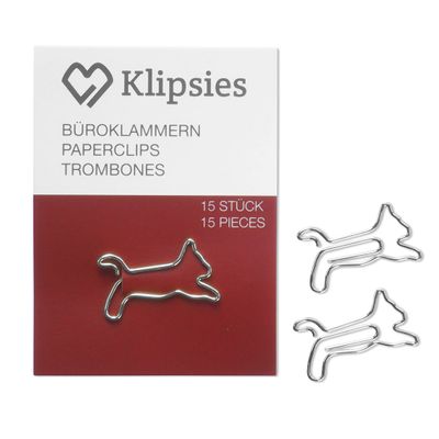 KLIPSIES Cat Decorative Paper Clips, Silver, 15 Count