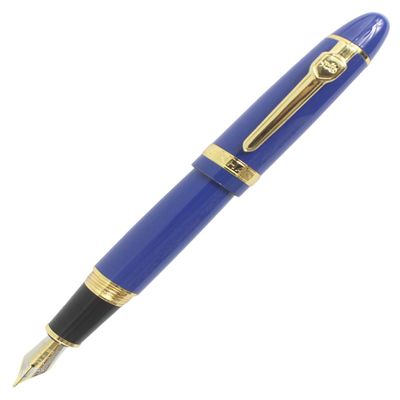 Gullor Heavy Large Fountain Pen 159, Gold Trim, Medium Nib (0.5 mm), Blue