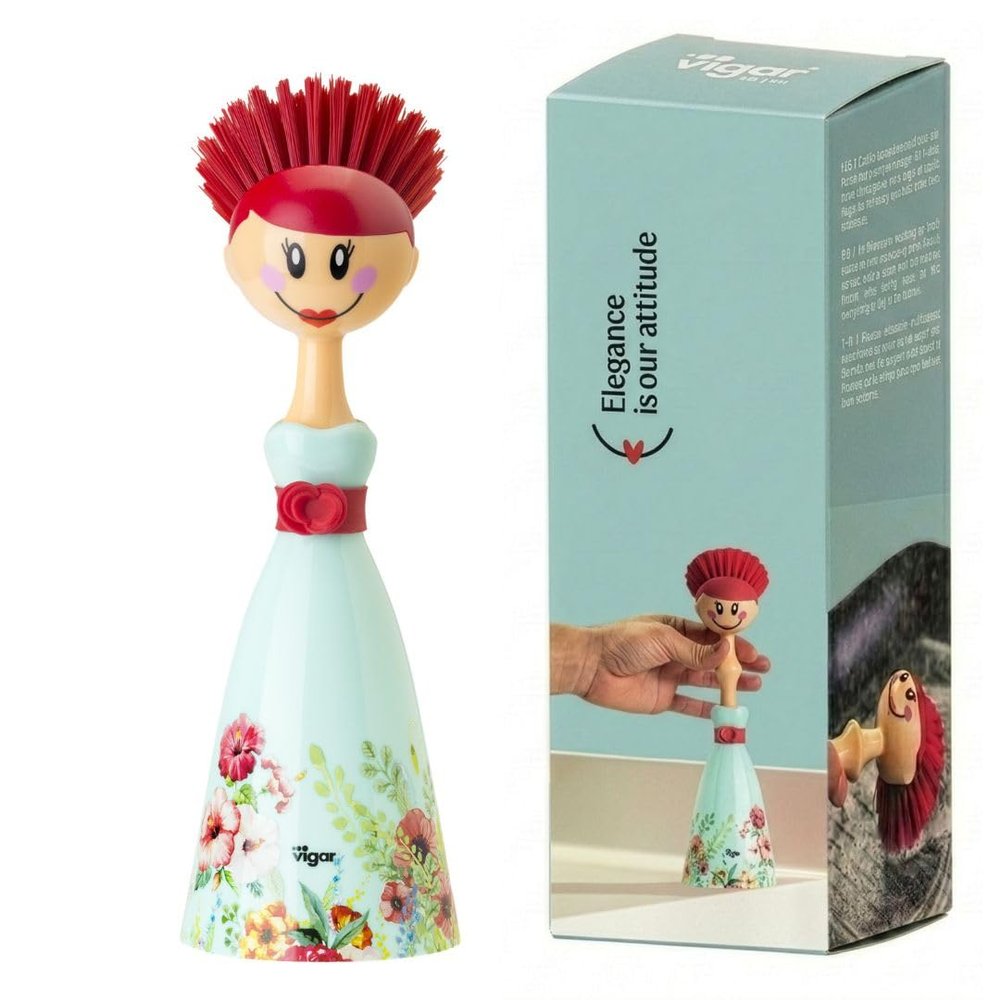 Vigar Dolls Dish Brush, Blue and Pink, 7.5 x 7.5 x 24.5 cm