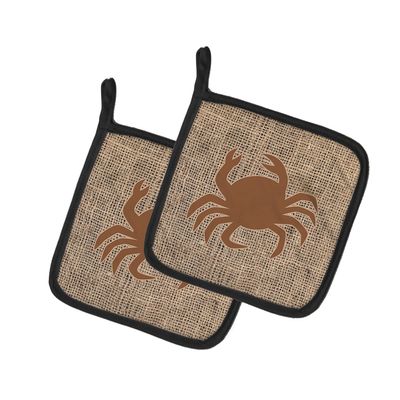 Carolines Treasures Crab-Shaped Potholders, Faux Burlap, Brown, 1 Pair, BB1024-BL-BN-PTHD, 7.5H x 7.5W, Multicolor