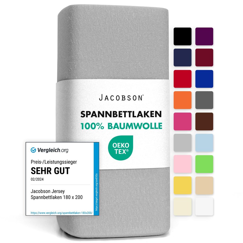 Jacobson Jersey Fitted Sheet (140x200-160x200 cm, Gray)