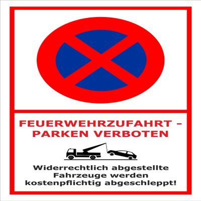 Melis-Folienwerkstatt No Parking Towing Sign – Fire Access/Emergency Route, 45 x 30 cm, 3 mm Rigid Foam, Various Sizes and Materials