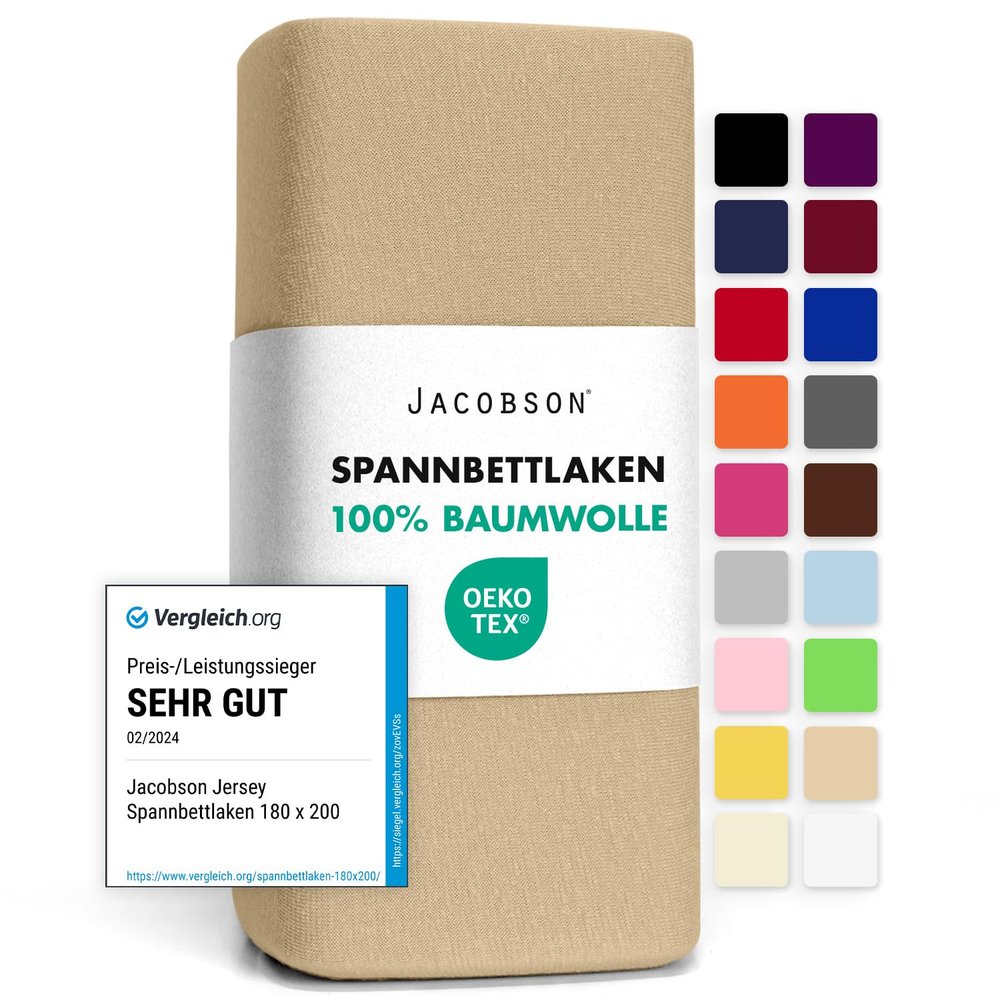 Jacobson Jersey Fitted Sheet (Beige, 180x200-200x200 cm)