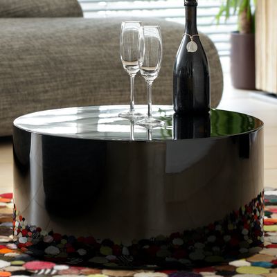 SalesFever Kuba Round Black High-Gloss MDF Coffee Table, 60 cm