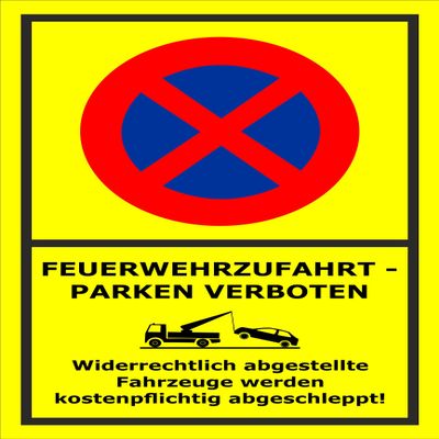 Melis-Folienwerkstatt No Parking Sign, Towing Sign, Fire Access, Emergency Exit, 45 x 30 cm, 3 mm Aluminum Composite, Various Sizes and Materials