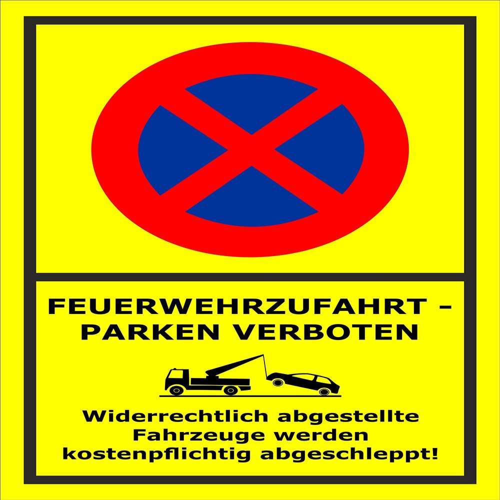 Melis-Folienwerkstatt No Parking Sign, Towing Sign, Fire Access, Emergency Exit, 45 x 30 cm, 3 mm Aluminum Composite, Various Sizes and Materials
