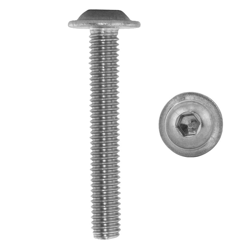 M6 x 30 ISO 7380 Stainless Steel A2 Flanged Button-Head Screws with Hex Socket, 50-Pack