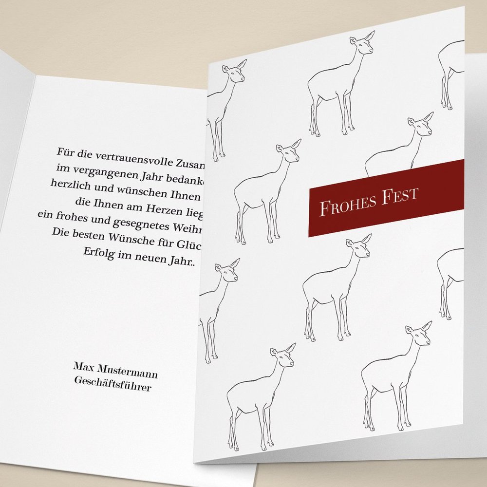 Kartenkaufrausch 100-Card Christmas Set, Elegant Business Cards with Jumping Deer