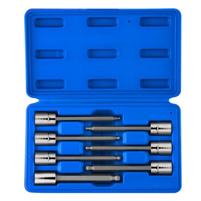 Neiko 10243A 3/8-Inch Drive Extra-Long Ball-End Hex Bit Socket Set, Metric, 3–10 mm, S2 Steel, 7-Piece