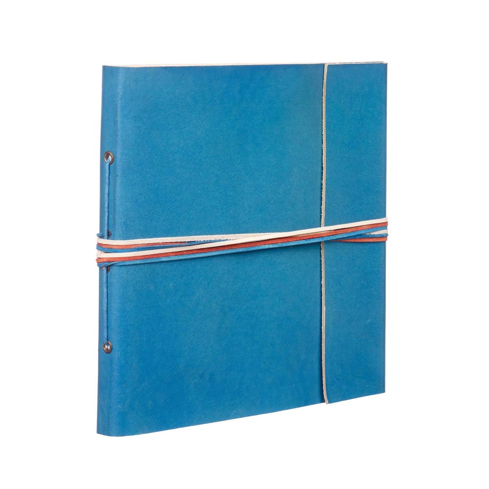 Turquoise Leather Photo Album, 30 Pages, for 120 Photos, 15.2 x 10.2 cm or 152.7 x 12.7 cm, Fair Trade, Handmade, for Scrapbooking and Crafts, 26 x 24 cm
