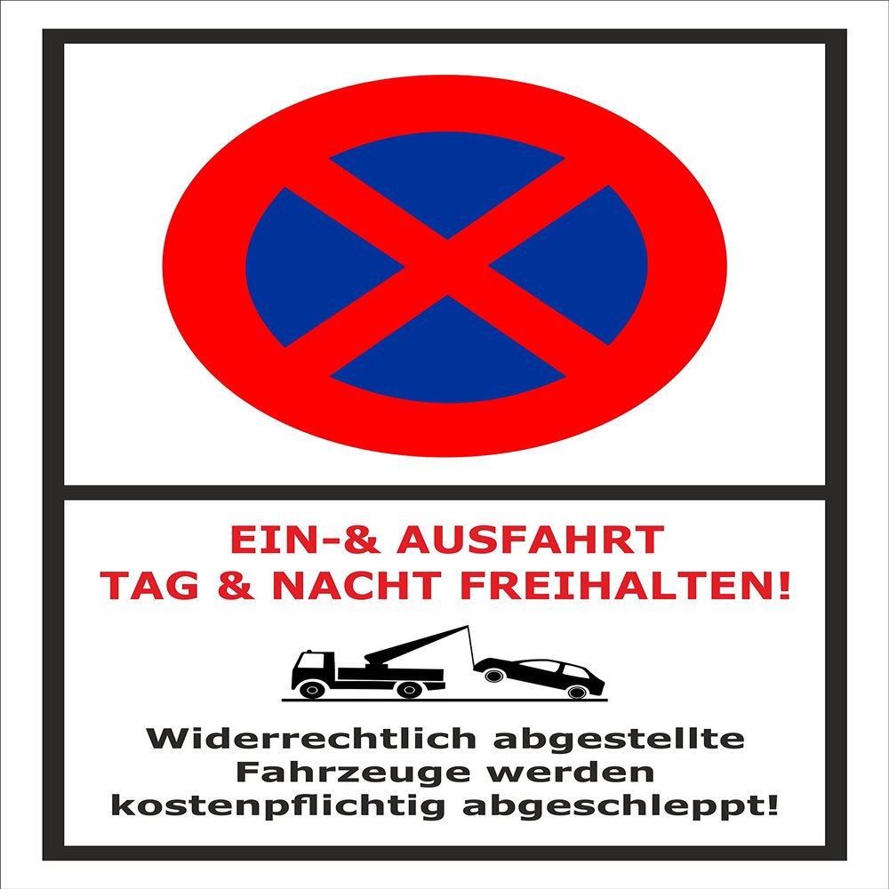 Melis-Folienwerkstatt No Parking Sign, Towing Sign - Keep Entrance and Exit Clear Day and Night, 15 x 10 cm, 3 mm Aluminum Composite, Various Sizes and Materials
