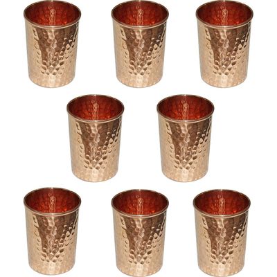 Traditional Indian Hammered Ayurveda Copper Glass Tumbler Health Benefits Utensil (SALE FR - 8 pcs)